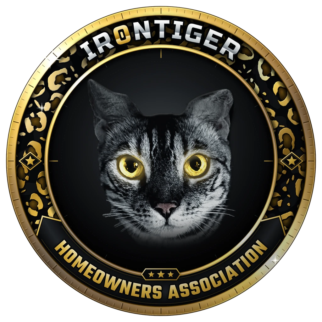 Ir0nTiger Homeowners Association coin: Smoke the cat inside a gold mastery-camo coin